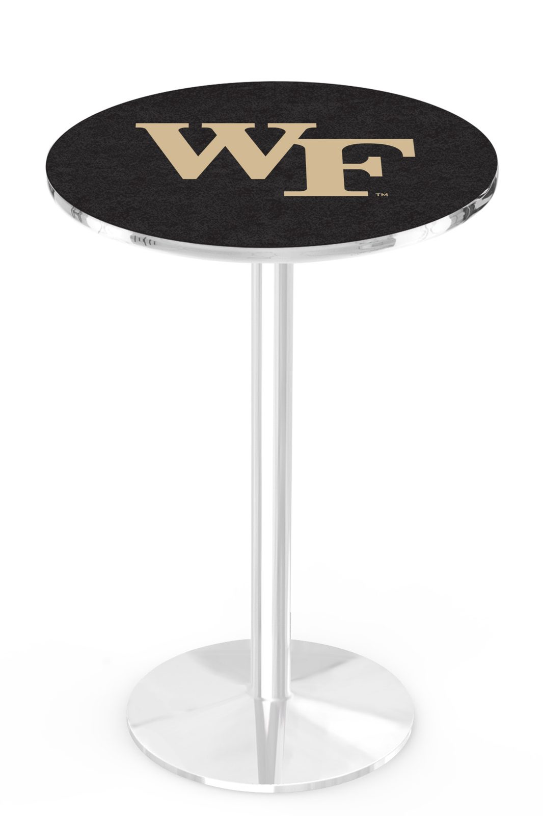 Wake Forest University 42-Inch Pub Table with 30-Inch Top, Round Base Base, and Chrome Finish 1 Wake Forest University 42-Inch Pub Table with 30-Inch Top, Round Base Base, and Chrome Finish