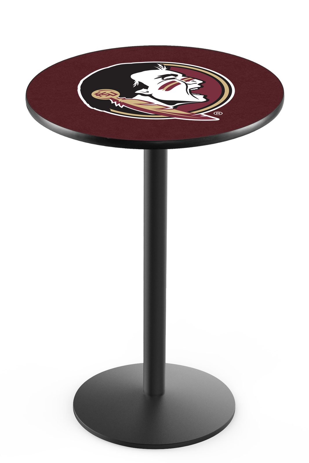 Florida State (Head) 42-Inch Pub Table with 30-Inch Top, Round Base Base, and Black Wrinkle Finish 1 Florida State (Head) 42-Inch Pub Table with 30-Inch Top, Round Base Base, and Black Wrinkle Finish