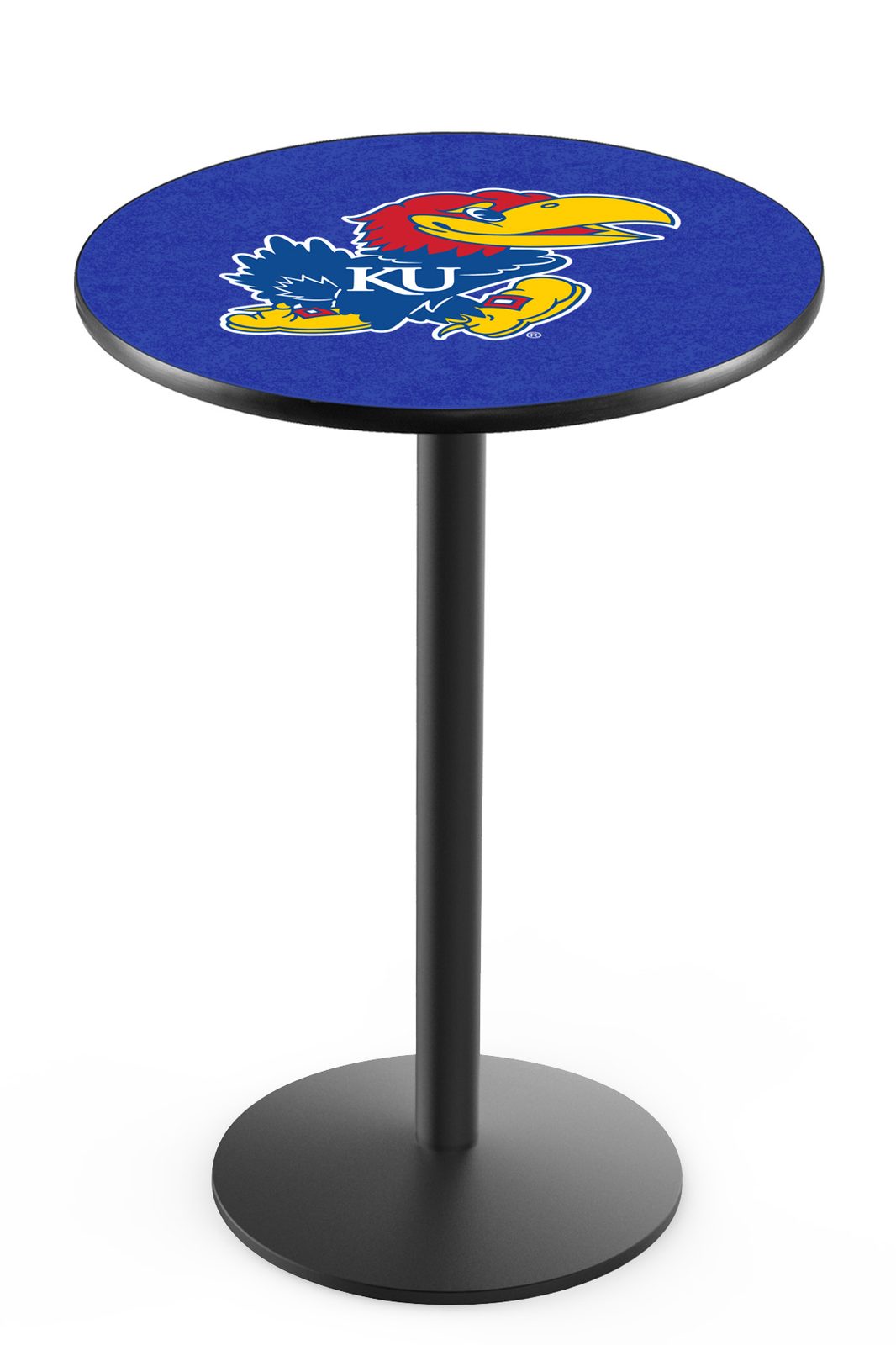 University of Kansas 36-Inch Pub Table with 36-Inch Top, Round Base Base, and Black Wrinkle Finish 1 University of Kansas 36-Inch Pub Table with 36-Inch Top, Round Base Base, and Black Wrinkle Finish