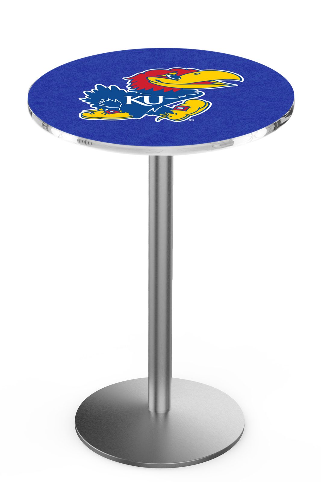 University of Kansas 36-Inch Pub Table with 30-Inch Top, Round Base Base, and Stainless Finish 1 University of Kansas 36-Inch Pub Table with 30-Inch Top, Round Base Base, and Stainless Finish
