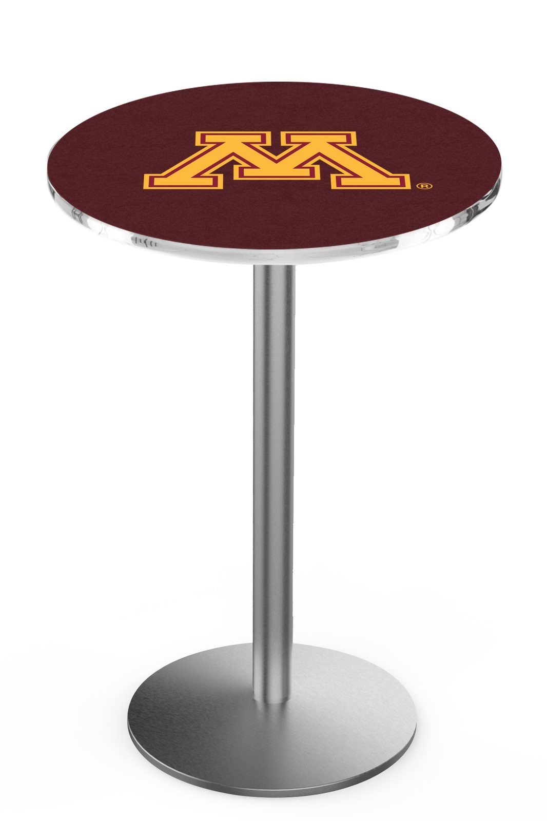 University of Minnesota 36-Inch Pub Table with 30-Inch Top, Round Base Base, and Stainless Finish 1 University of Minnesota 36-Inch Pub Table with 30-Inch Top, Round Base Base, and Stainless Finish