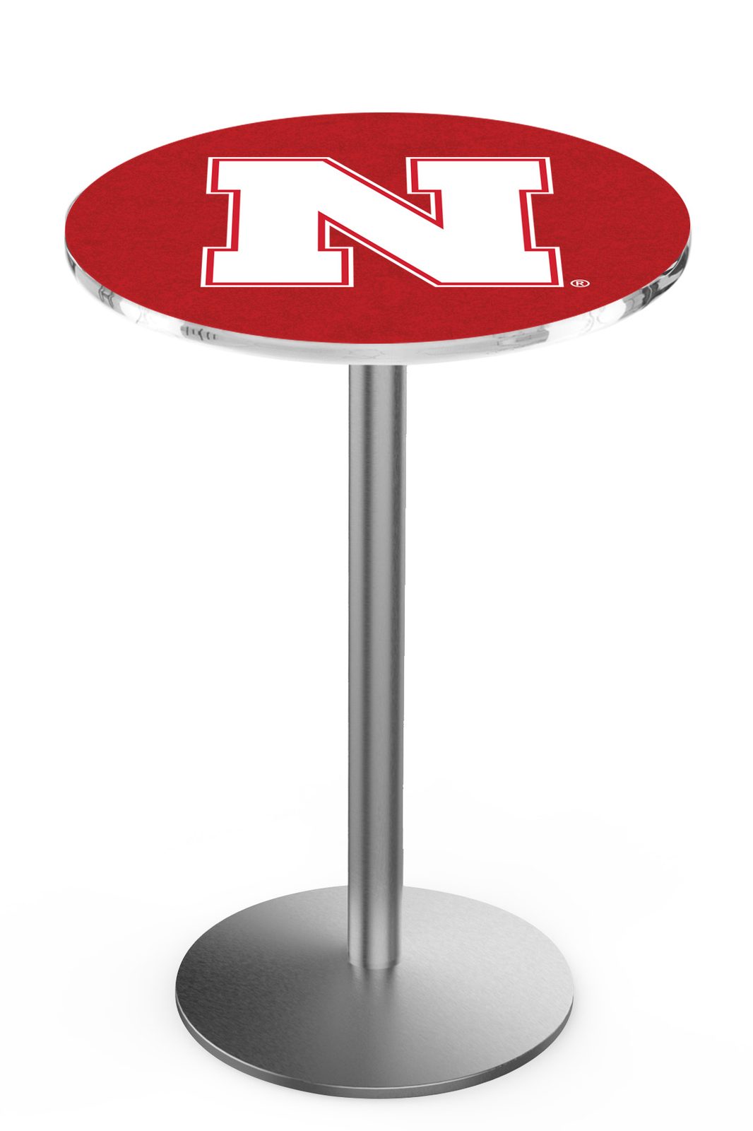 University of Nebraska 36-Inch Pub Table with 36-Inch Top, Round Base Base, and Stainless Finish 1 University of Nebraska 36-Inch Pub Table with 36-Inch Top, Round Base Base, and Stainless Finish