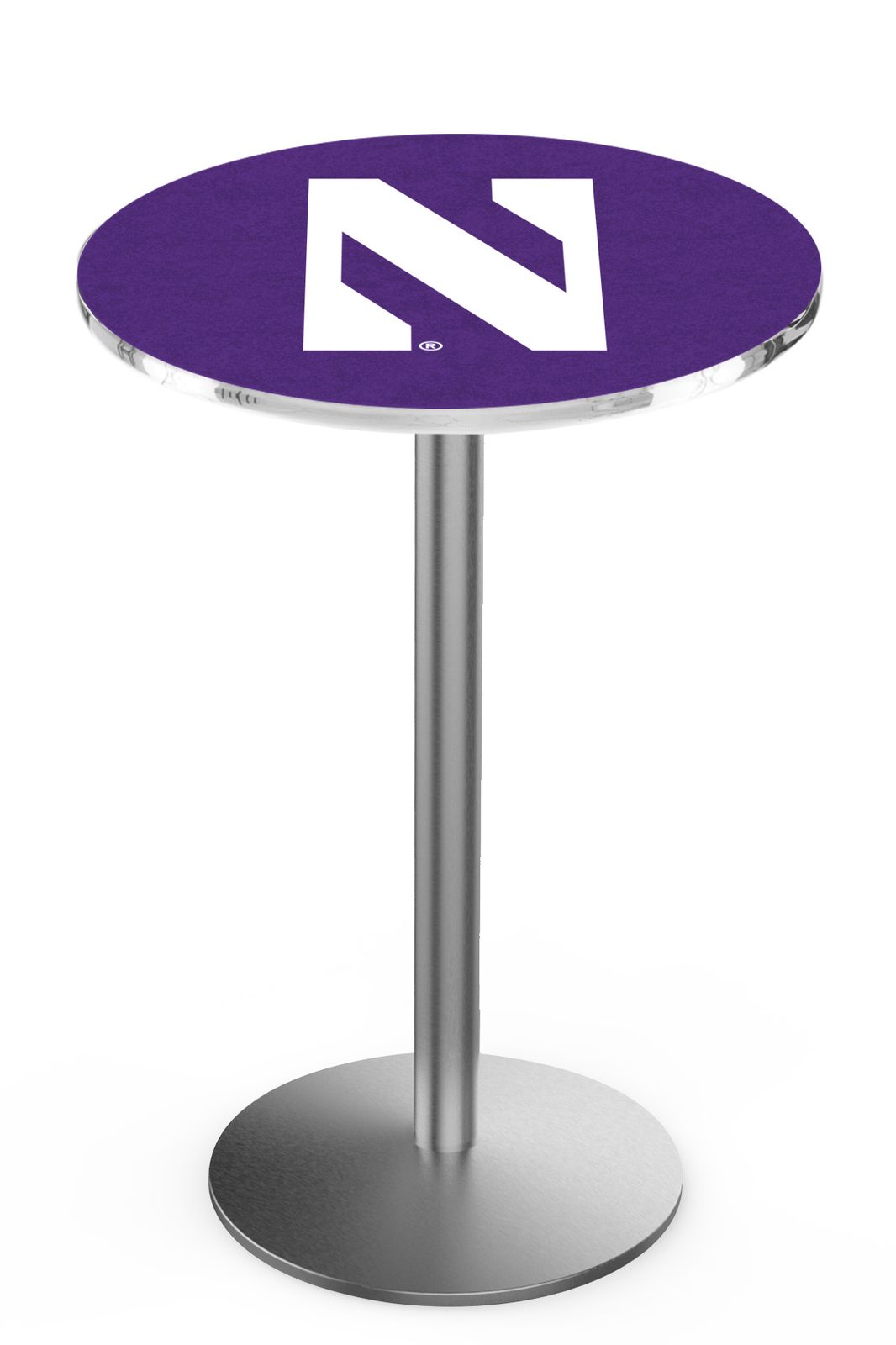 Northwestern University 42-Inch Pub Table with 30-Inch Top, Round Base Base, and Stainless Finish 1 Northwestern University 42-Inch Pub Table with 30-Inch Top, Round Base Base, and Stainless Finish