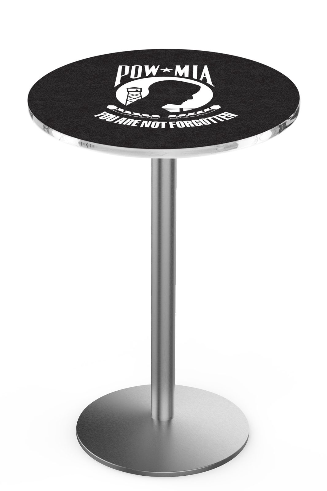 POW/MIA 36-Inch Pub Table with 30-Inch Top, Round Base Base, and Stainless Finish 1 POW/MIA 36-Inch Pub Table with 30-Inch Top, Round Base Base, and Stainless Finish