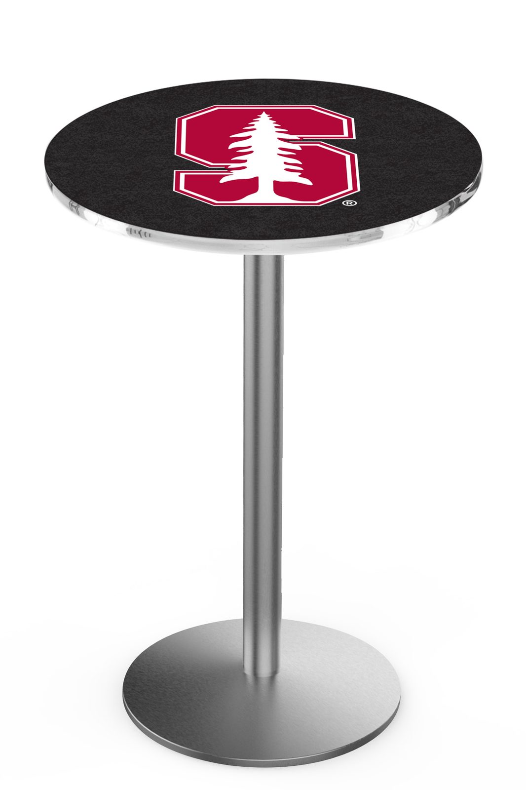 Stanford University 42-Inch Pub Table with 30-Inch Top, Round Base Base, and Stainless Finish 1 Stanford University 42-Inch Pub Table with 30-Inch Top, Round Base Base, and Stainless Finish