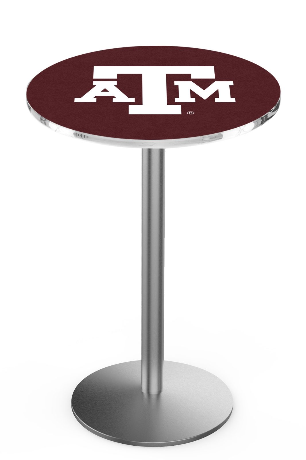 Texas A&M 42-Inch Pub Table with 30-Inch Top, Round Base Base, and Stainless Finish 1 Texas A&M 42-Inch Pub Table with 30-Inch Top, Round Base Base, and Stainless Finish