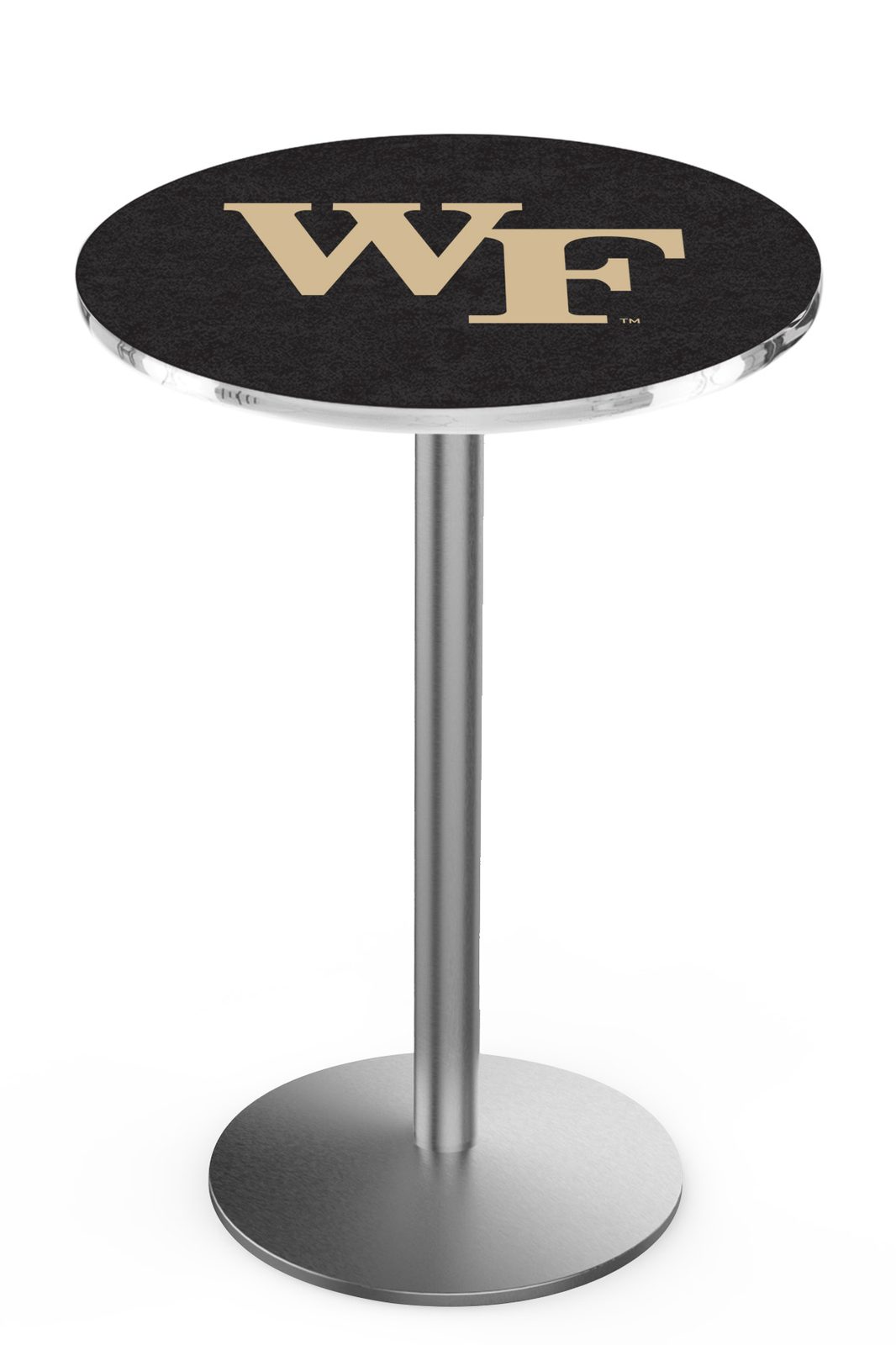 Wake Forest University 42-Inch Pub Table with 36-Inch Top, Round Base Base, and Stainless Finish 1 Wake Forest University 42-Inch Pub Table with 36-Inch Top, Round Base Base, and Stainless Finish