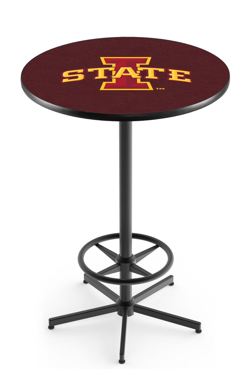 Iowa State University 42-Inch Pub Table with 36-Inch Top, Star Base Base, and Black Wrinkle Finish 1 Iowa State University 42-Inch Pub Table with 36-Inch Top, Star Base Base, and Black Wrinkle Finish