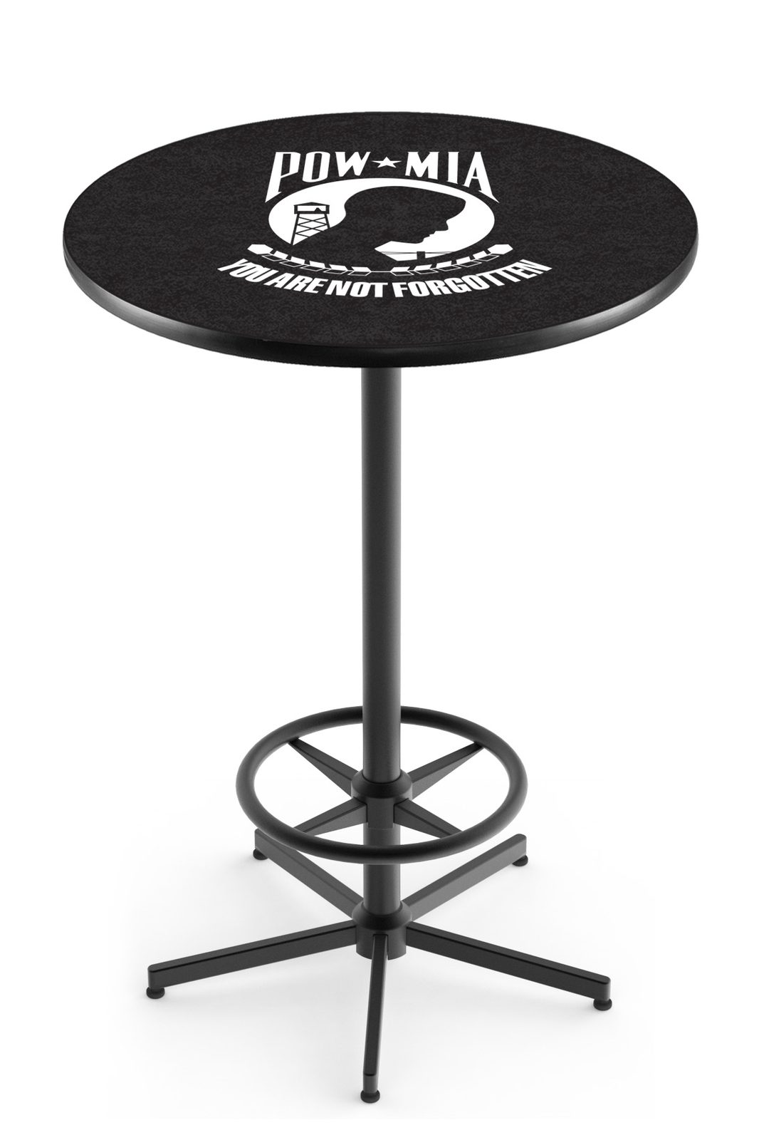 POW/MIA 42-Inch Pub Table with 30-Inch Top, Star Base Base, and Black Wrinkle Finish 1 POW/MIA 42-Inch Pub Table with 30-Inch Top, Star Base Base, and Black Wrinkle Finish