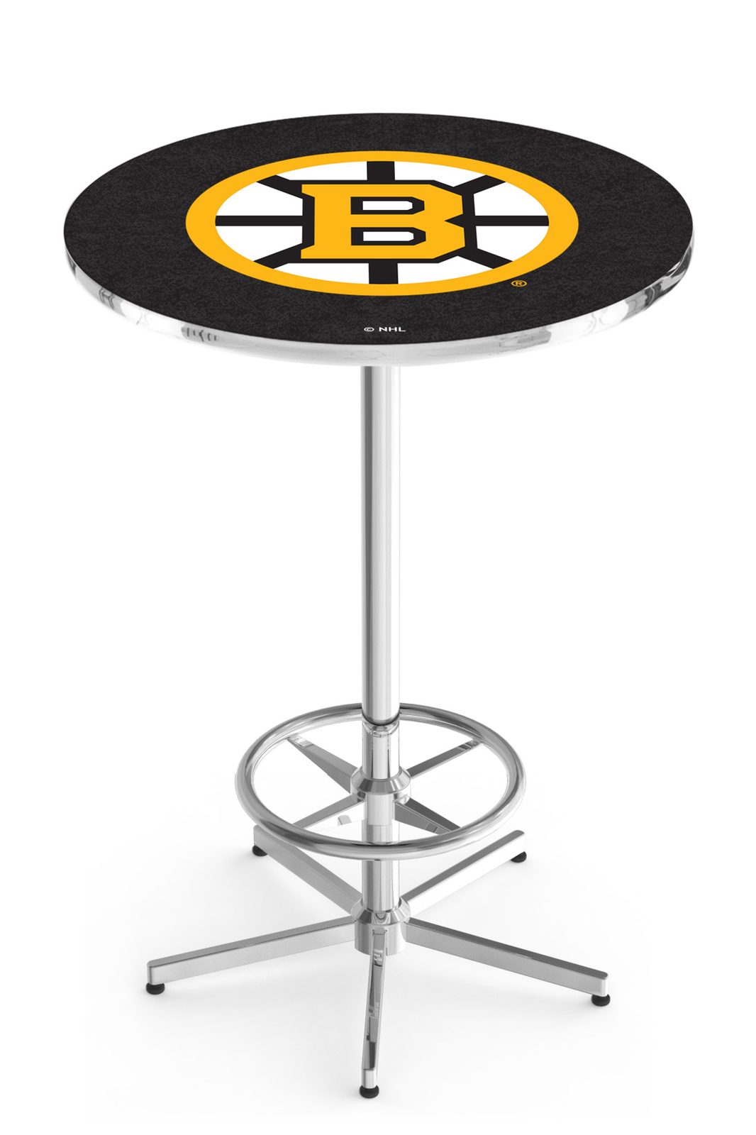 Boston Bruins 42-Inch Pub Table with 36-Inch Top, Star Base Base, and Chrome Finish 1 Boston Bruins 42-Inch Pub Table with 36-Inch Top, Star Base Base, and Chrome Finish