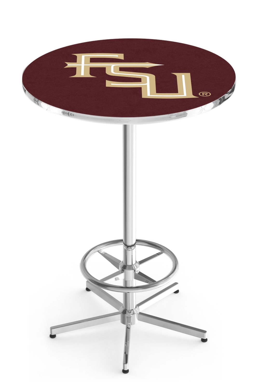 Florida State (Script) 42-Inch Pub Table with 36-Inch Top, Star Base Base, and Chrome Finish 1 Florida State (Script) 42-Inch Pub Table with 36-Inch Top, Star Base Base, and Chrome Finish