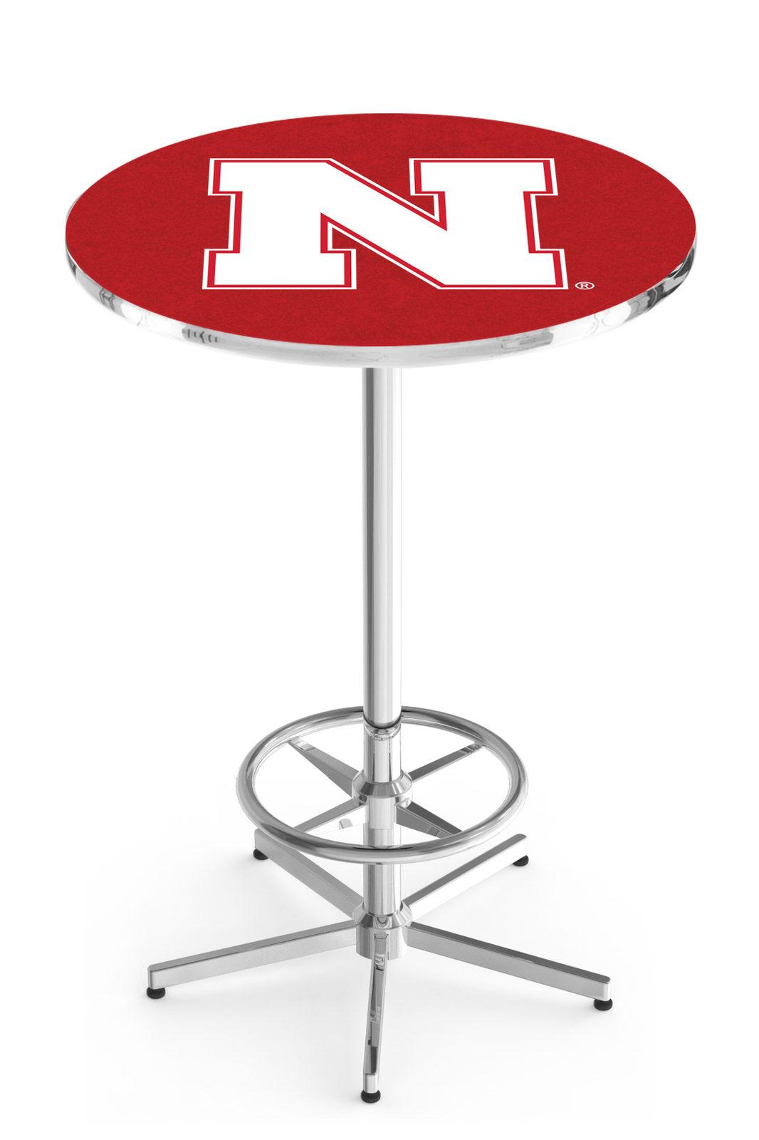 University of Nebraska 42-Inch Pub Table with 30-Inch Top, Star Base Base, and Chrome Finish 1 University of Nebraska 42-Inch Pub Table with 30-Inch Top, Star Base Base, and Chrome Finish