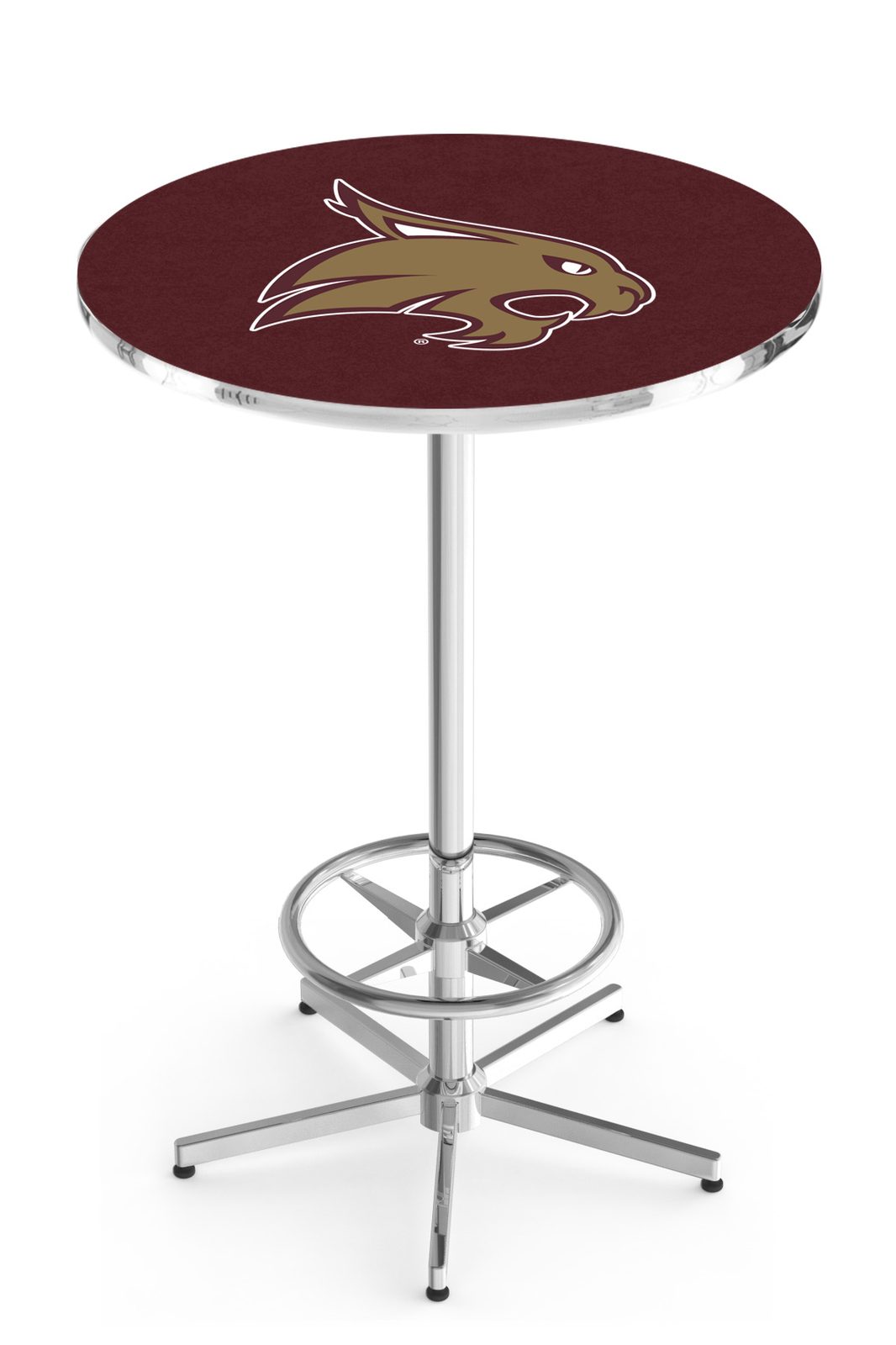 Texas State University 42-Inch Pub Table with 36-Inch Top, Star Base Base, and Chrome Finish 1 Texas State University 42-Inch Pub Table with 36-Inch Top, Star Base Base, and Chrome Finish