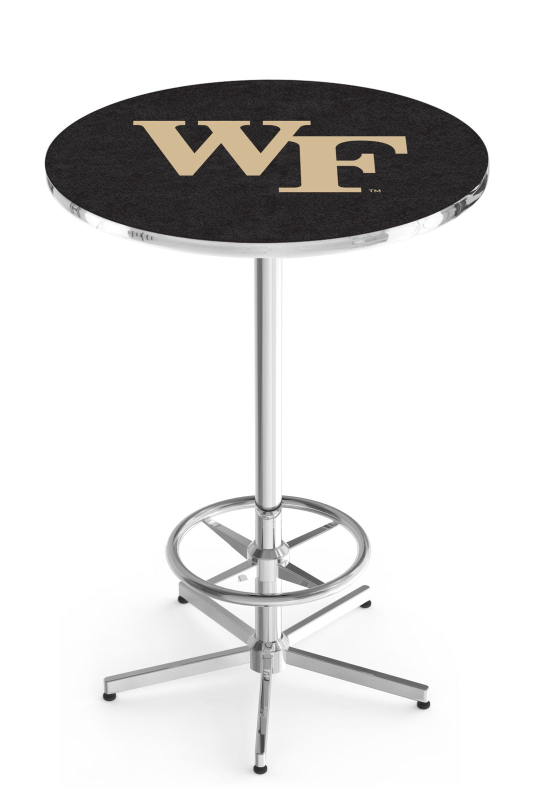 Wake Forest University 42-Inch Pub Table with 30-Inch Top, Star Base Base, and Chrome Finish 1 Wake Forest University 42-Inch Pub Table with 30-Inch Top, Star Base Base, and Chrome Finish