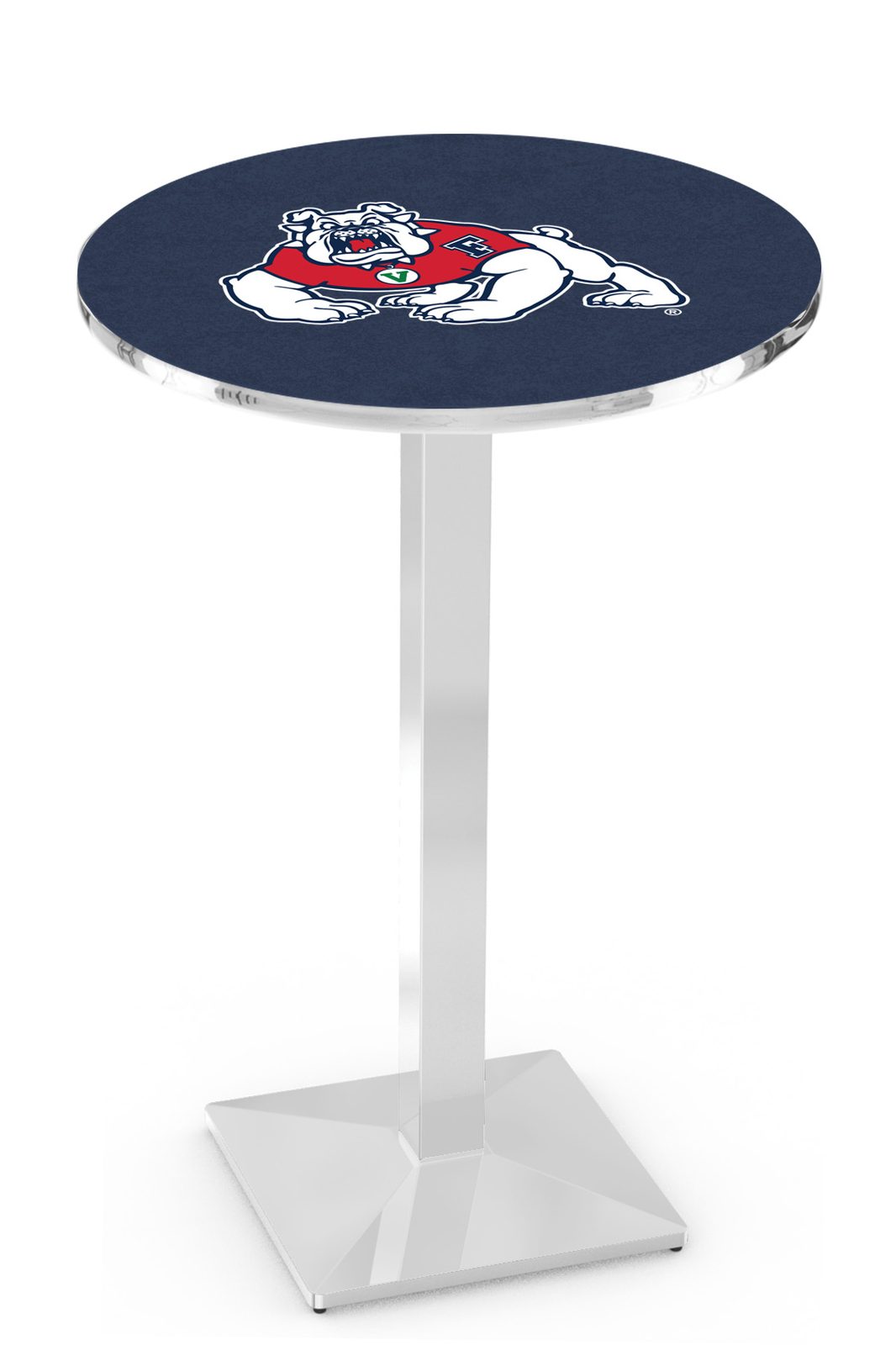 Fresno State University 42-Inch Pub Table with 36-Inch Top, Square Base Base, and Chrome Finish 1 Fresno State University 42-Inch Pub Table with 36-Inch Top, Square Base Base, and Chrome Finish