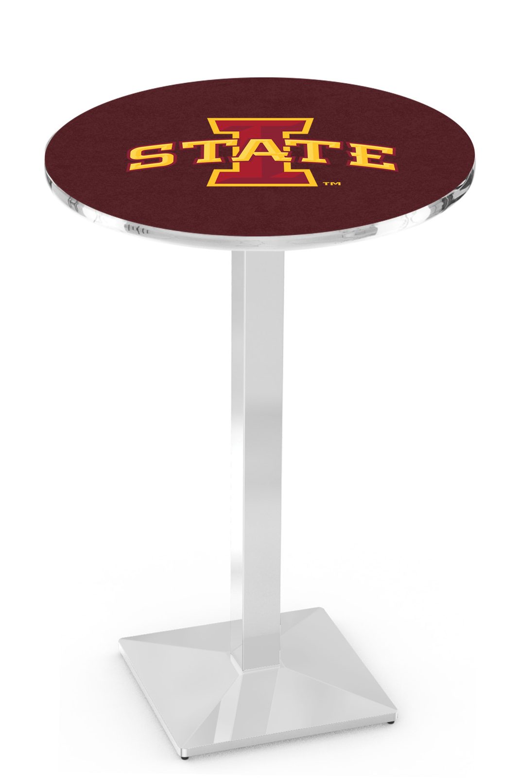 Iowa State University 42-Inch Pub Table with 36-Inch Top, Square Base Base, and Chrome Finish 1 Iowa State University 42-Inch Pub Table with 36-Inch Top, Square Base Base, and Chrome Finish