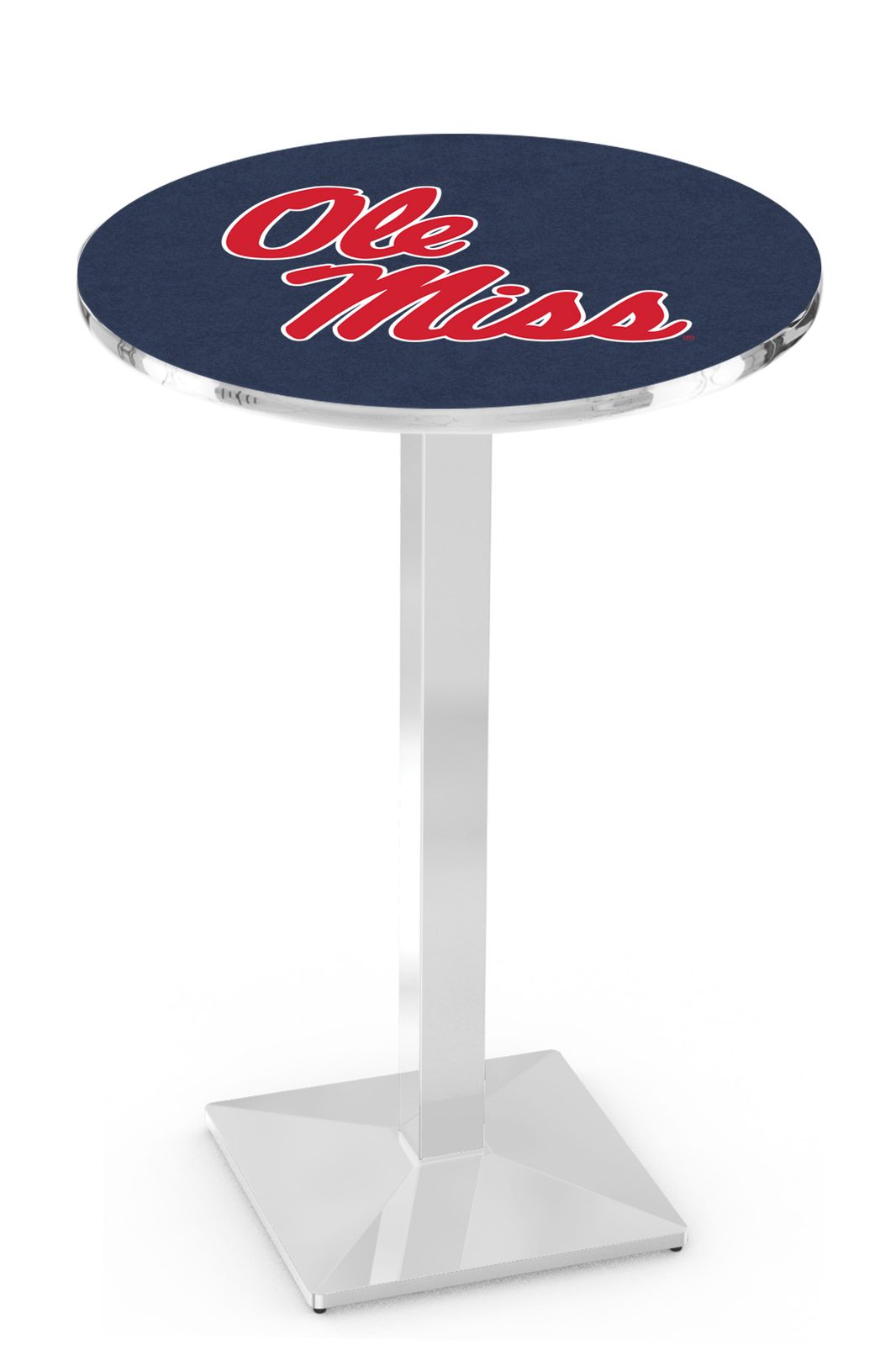 University of Mississippi 36-Inch Pub Table with 36-Inch Top, Square Base Base, and Chrome Finish 1 University of Mississippi 36-Inch Pub Table with 36-Inch Top, Square Base Base, and Chrome Finish