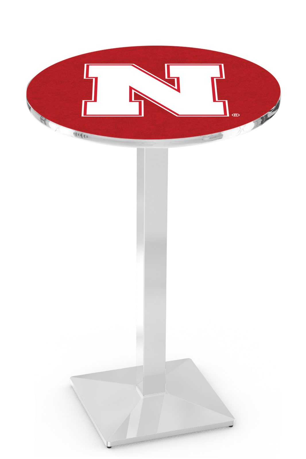 University of Nebraska 42-Inch Pub Table with 36-Inch Top, Square Base Base, and Chrome Finish 1 University of Nebraska 42-Inch Pub Table with 36-Inch Top, Square Base Base, and Chrome Finish