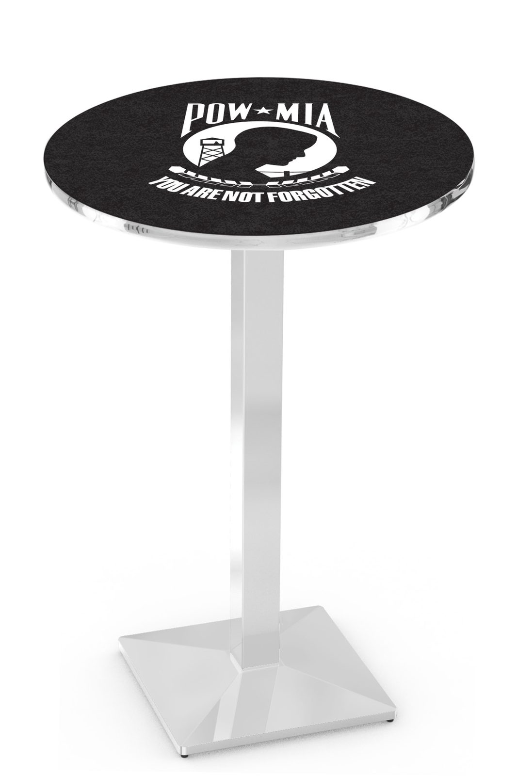 POW/MIA 36-Inch Pub Table with 36-Inch Top, Square Base Base, and Chrome Finish 1 POW/MIA 36-Inch Pub Table with 36-Inch Top, Square Base Base, and Chrome Finish