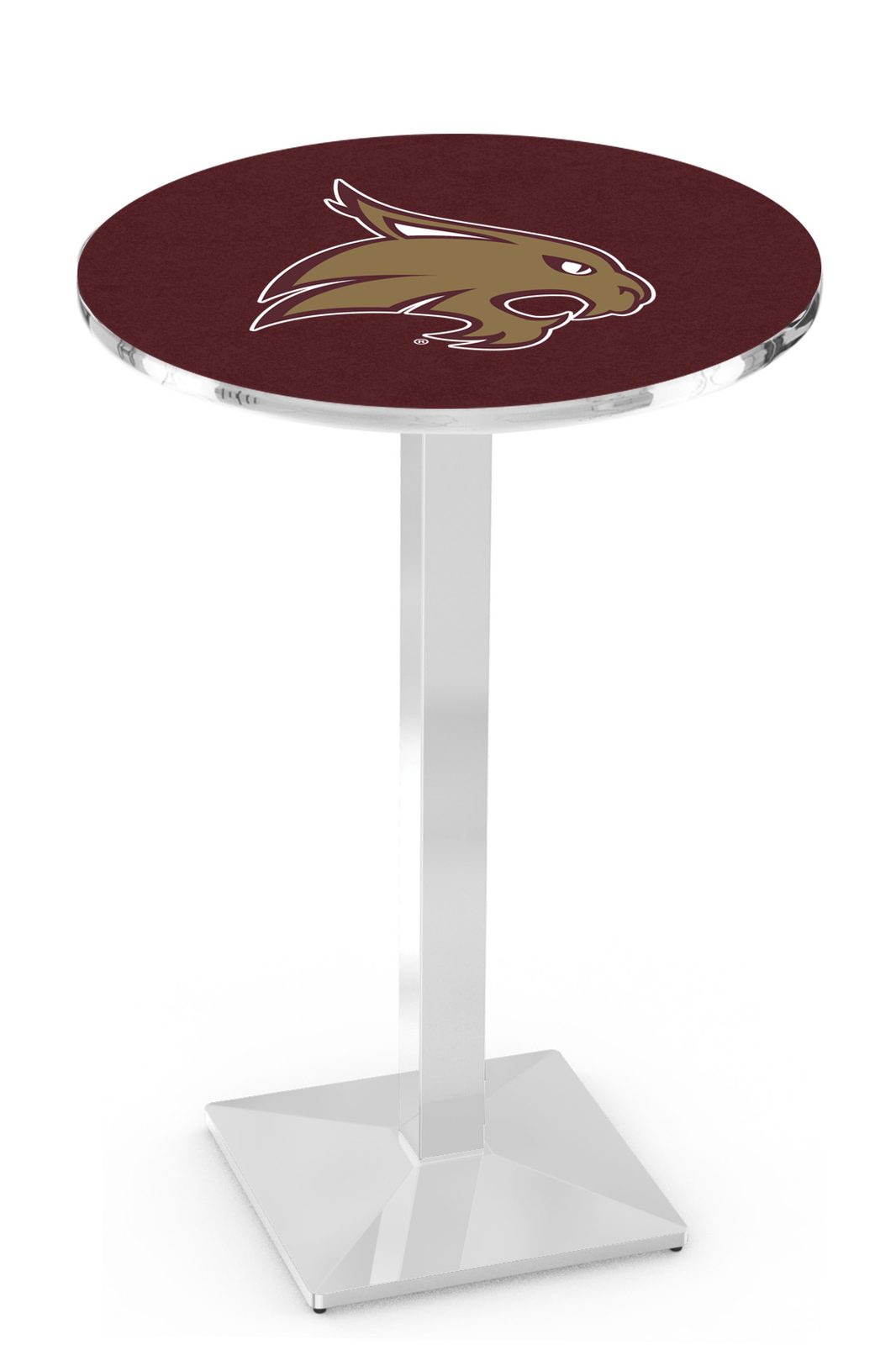 Texas State University 42-Inch Pub Table with 36-Inch Top, Square Base Base, and Chrome Finish 1 Texas State University 42-Inch Pub Table with 36-Inch Top, Square Base Base, and Chrome Finish