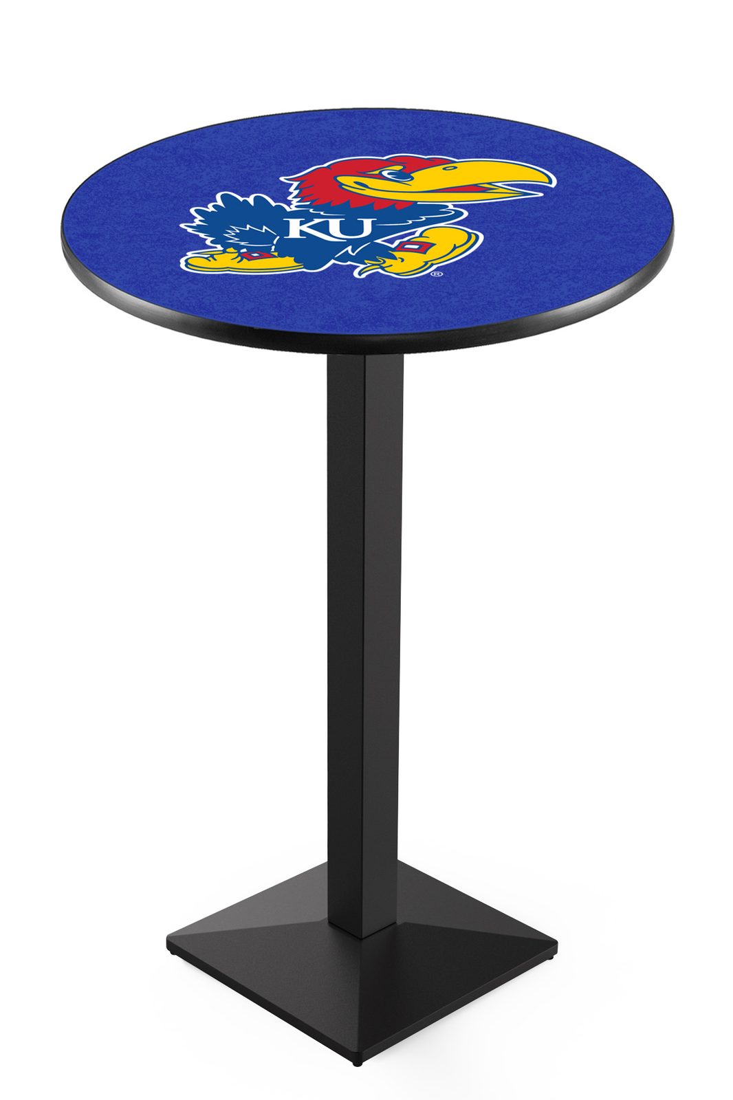 University of Kansas 36-Inch Pub Table with 30-Inch Top, Square Base Base, and Black Wrinkle Finish 1 University of Kansas 36-Inch Pub Table with 30-Inch Top, Square Base Base, and Black Wrinkle Finish