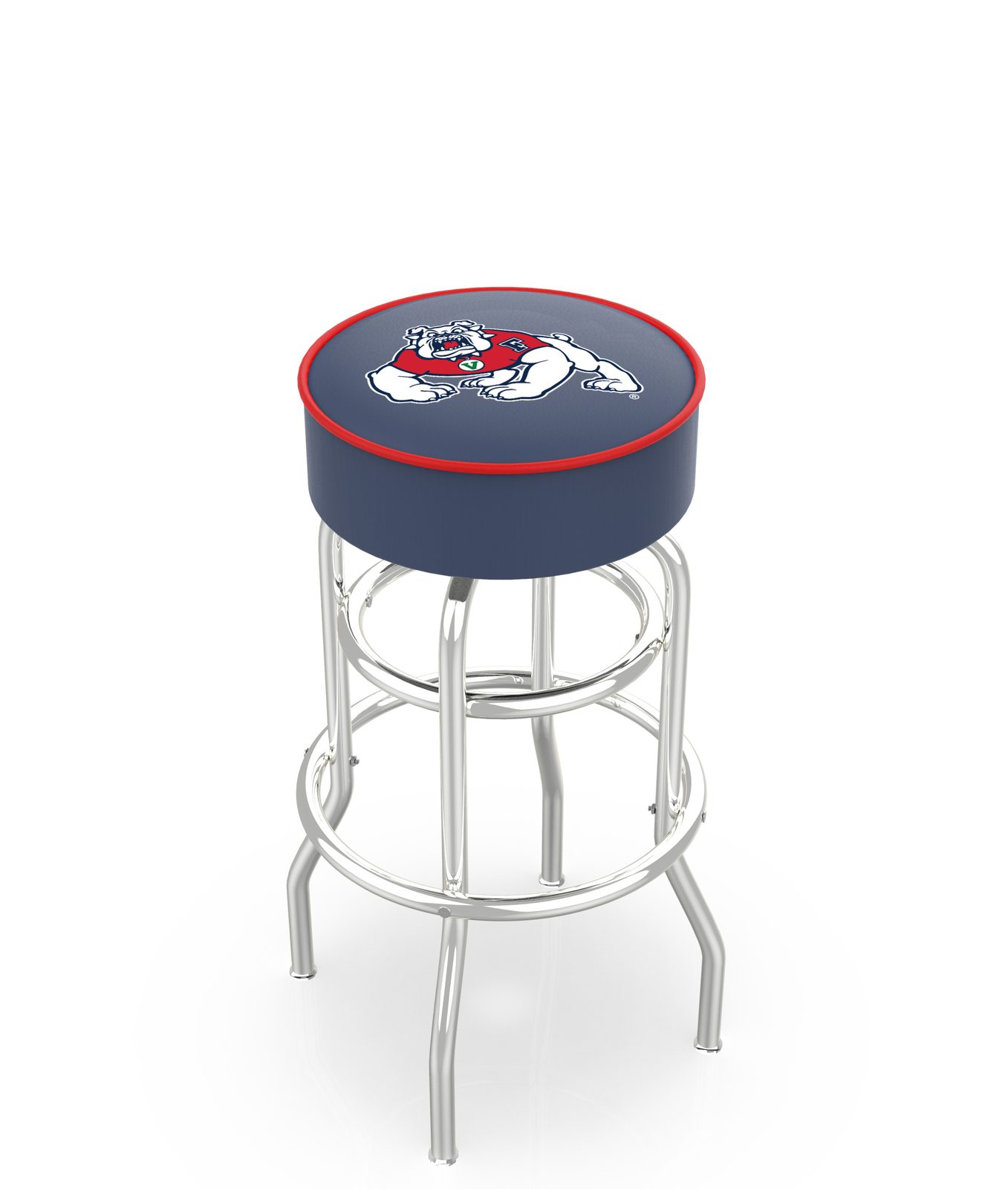 Fresno State University 25-Inch Swivel Backless Counter Stool w/ Chrome Finish, Double-Ring Base, Cushion Seat 1 Fresno State University 25-Inch Swivel Backless Counter Stool w/ Chrome Finish, Double-Ring Base, Cushion Seat