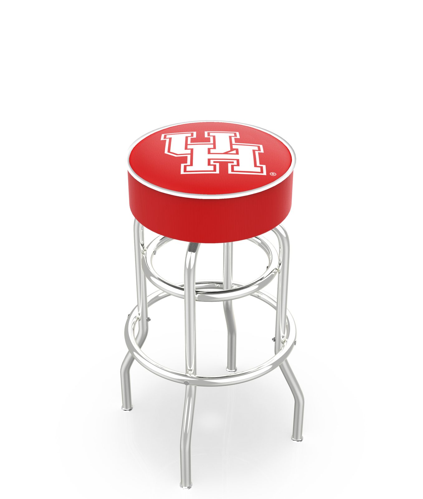 University of Houston 30-Inch Swivel Backless Bar Stool w/ Chrome Finish, Double-Ring Base, Cushion Seat 1 University of Houston 30-Inch Swivel Backless Bar Stool w/ Chrome Finish, Double-Ring Base, Cushion Seat