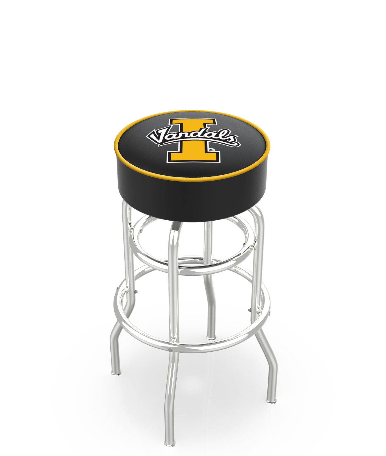 University of Idaho 25-Inch Swivel Backless Counter Stool w/ Chrome Finish, Double-Ring Base, Cushion Seat 1 University of Idaho 25-Inch Swivel Backless Counter Stool w/ Chrome Finish, Double-Ring Base, Cushion Seat