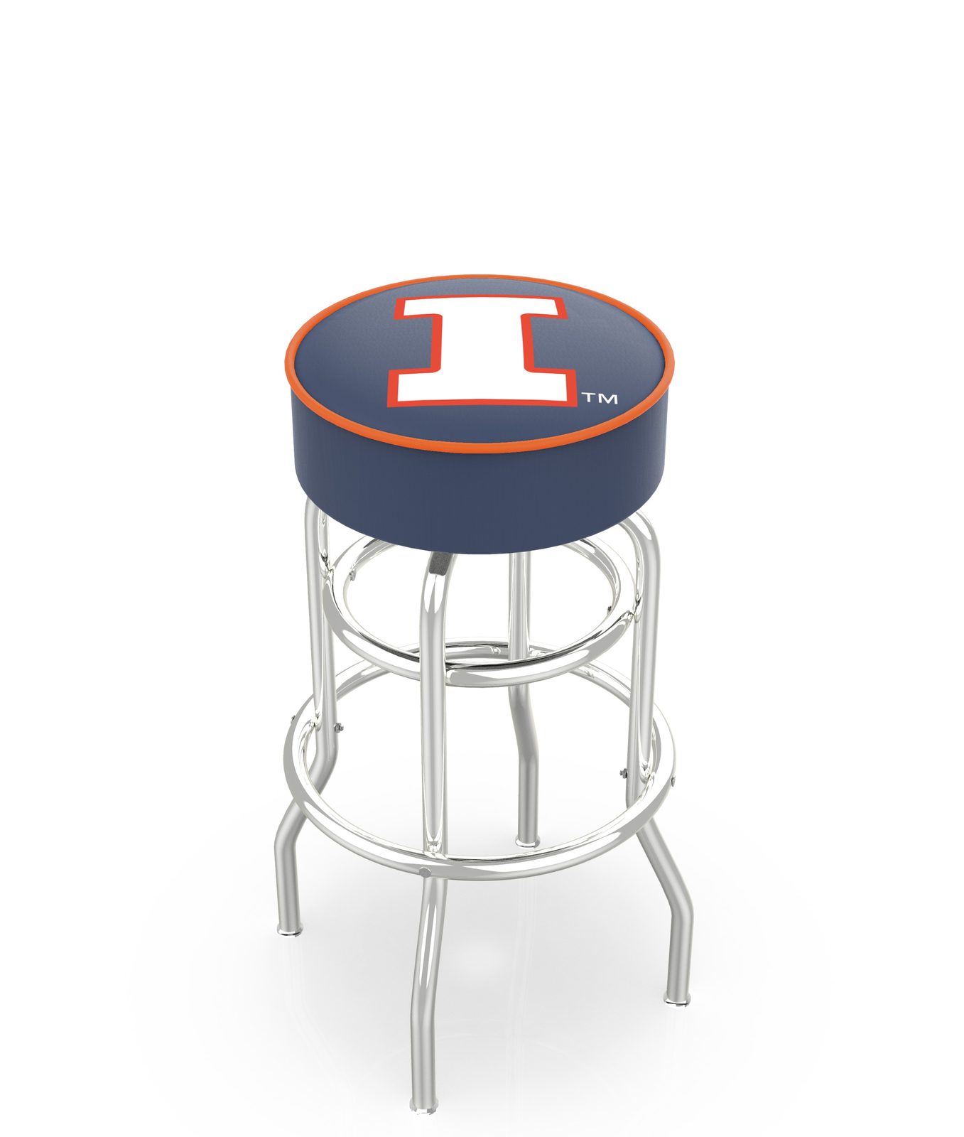 University of Illinois 30-Inch Swivel Backless Bar Stool w/ Chrome Finish, Double-Ring Base, Cushion Seat 1 University of Illinois 30-Inch Swivel Backless Bar Stool w/ Chrome Finish, Double-Ring Base, Cushion Seat