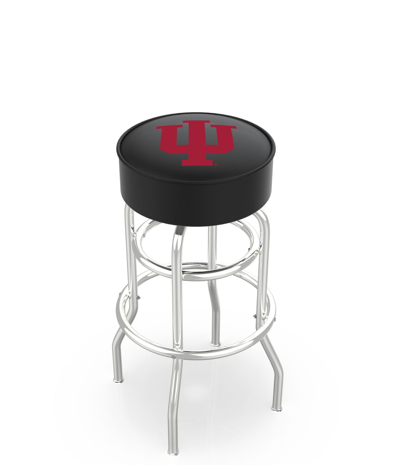 Indiana University 30-Inch Swivel Backless Bar Stool w/ Chrome Finish, Double-Ring Base, Cushion Seat 1 Indiana University 30-Inch Swivel Backless Bar Stool w/ Chrome Finish, Double-Ring Base, Cushion Seat