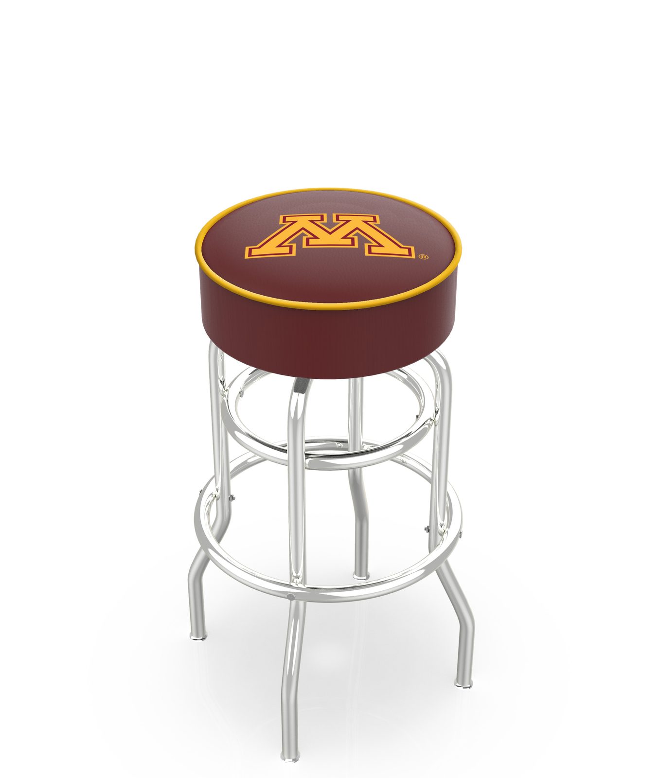 University of Minnesota 30-Inch Swivel Backless Bar Stool w/ Chrome Finish, Double-Ring Base, Cushion Seat 1 University of Minnesota 30-Inch Swivel Backless Bar Stool w/ Chrome Finish, Double-Ring Base, Cushion Seat
