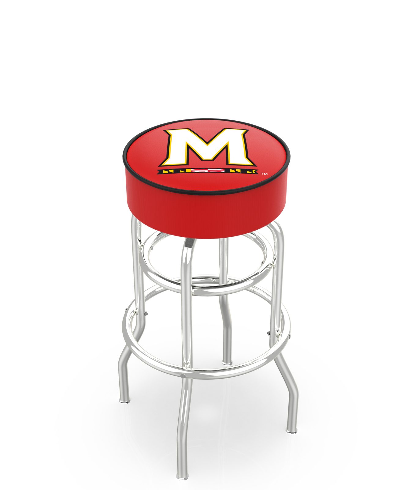 University of Maryland 30-Inch Swivel Backless Bar Stool w/ Chrome Finish, Double-Ring Base, Cushion Seat 1 University of Maryland 30-Inch Swivel Backless Bar Stool w/ Chrome Finish, Double-Ring Base, Cushion Seat