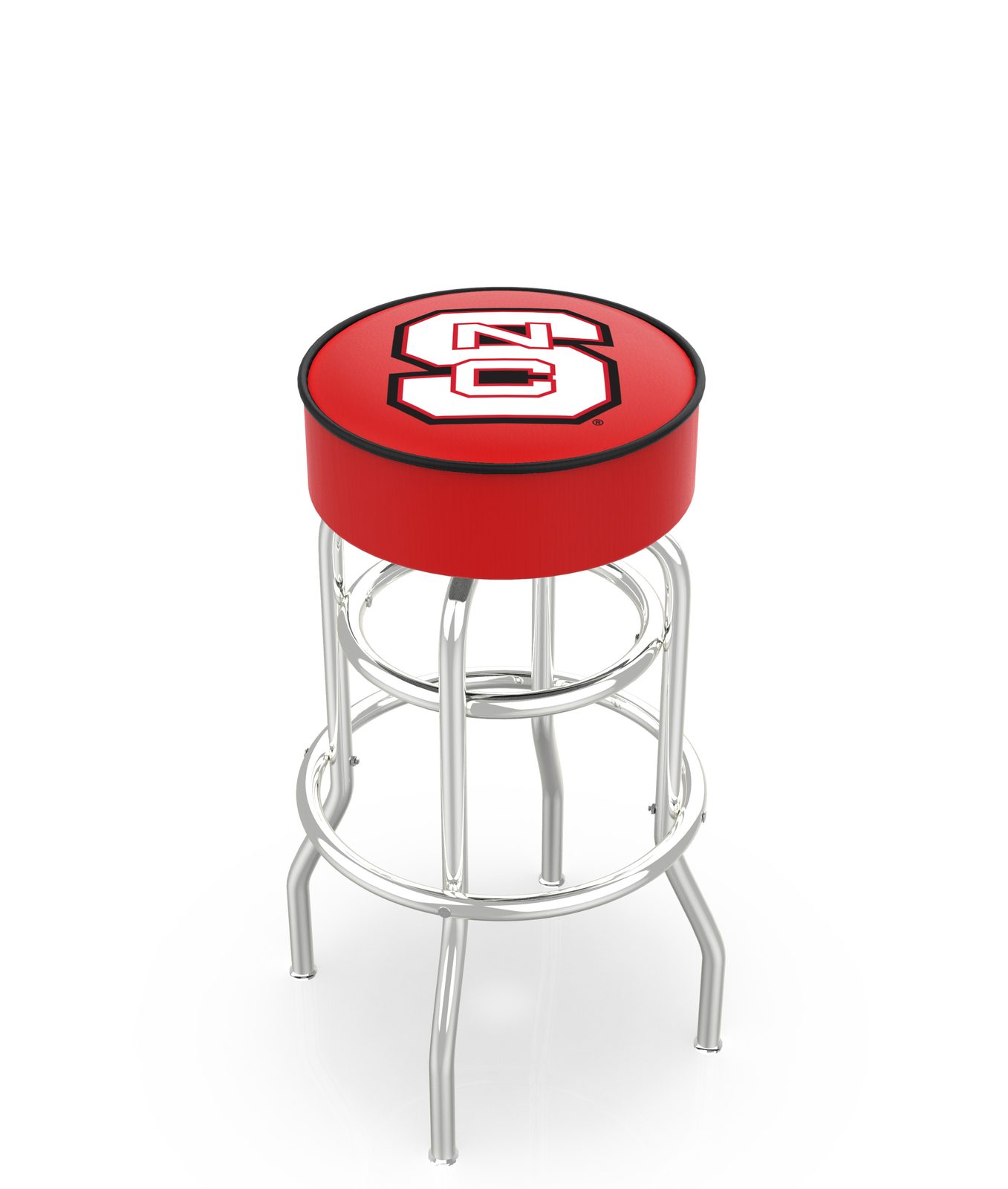 North Carolina State University 25-Inch Swivel Backless Counter Stool w/ Chrome Finish, Double-Ring Base, Cushion Seat 1 North Carolina State University 25-Inch Swivel Backless Counter Stool w/ Chrome Finish, Double-Ring Base, Cushion Seat