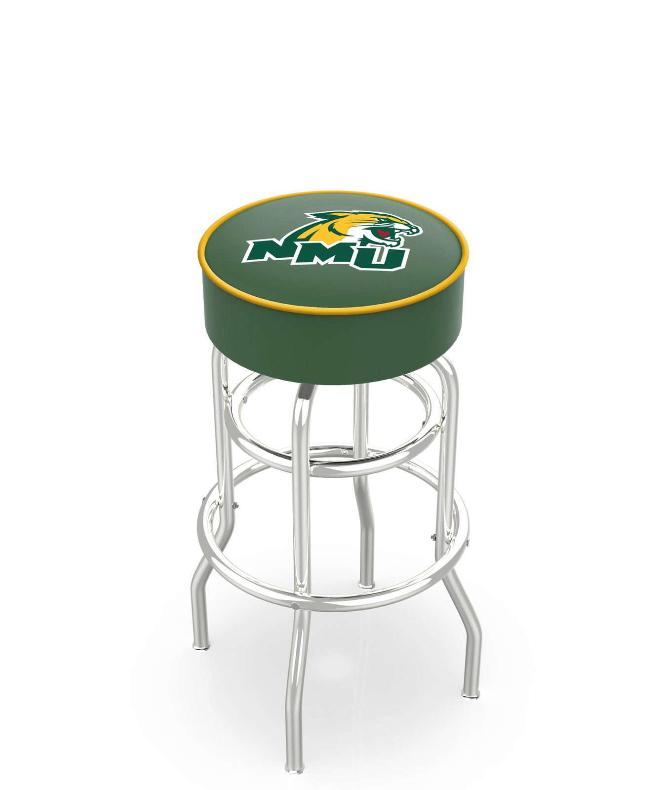 Northern Michigan University 25-Inch Swivel Backless Counter Stool w/ Chrome Finish, Double-Ring Base, Cushion Seat 1 Northern Michigan University 25-Inch Swivel Backless Counter Stool w/ Chrome Finish, Double-Ring Base, Cushion Seat