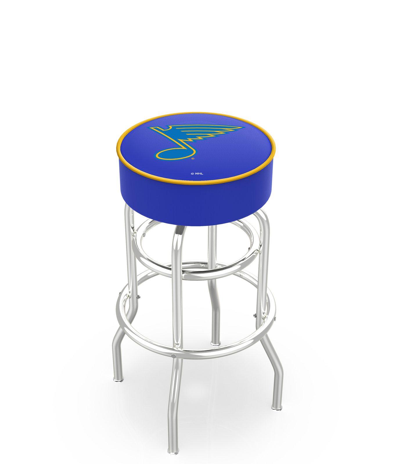 St Louis Blues 30-Inch Swivel Backless Bar Stool w/ Chrome Finish, Double-Ring Base, Cushion Seat 1 St Louis Blues 30-Inch Swivel Backless Bar Stool w/ Chrome Finish, Double-Ring Base, Cushion Seat