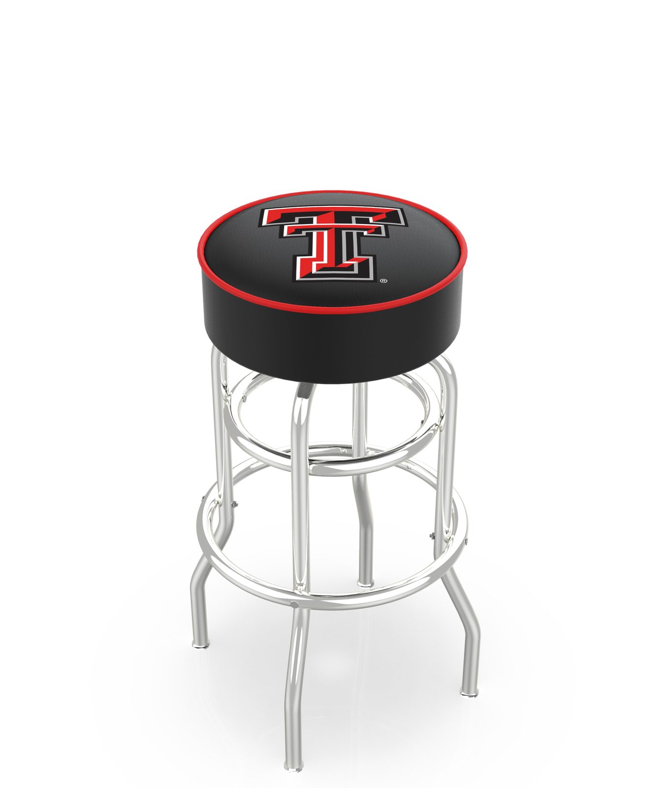 Texas Tech University 30-Inch Swivel Backless Bar Stool w/ Chrome Finish, Double-Ring Base, Cushion Seat 1 Texas Tech University 30-Inch Swivel Backless Bar Stool w/ Chrome Finish, Double-Ring Base, Cushion Seat
