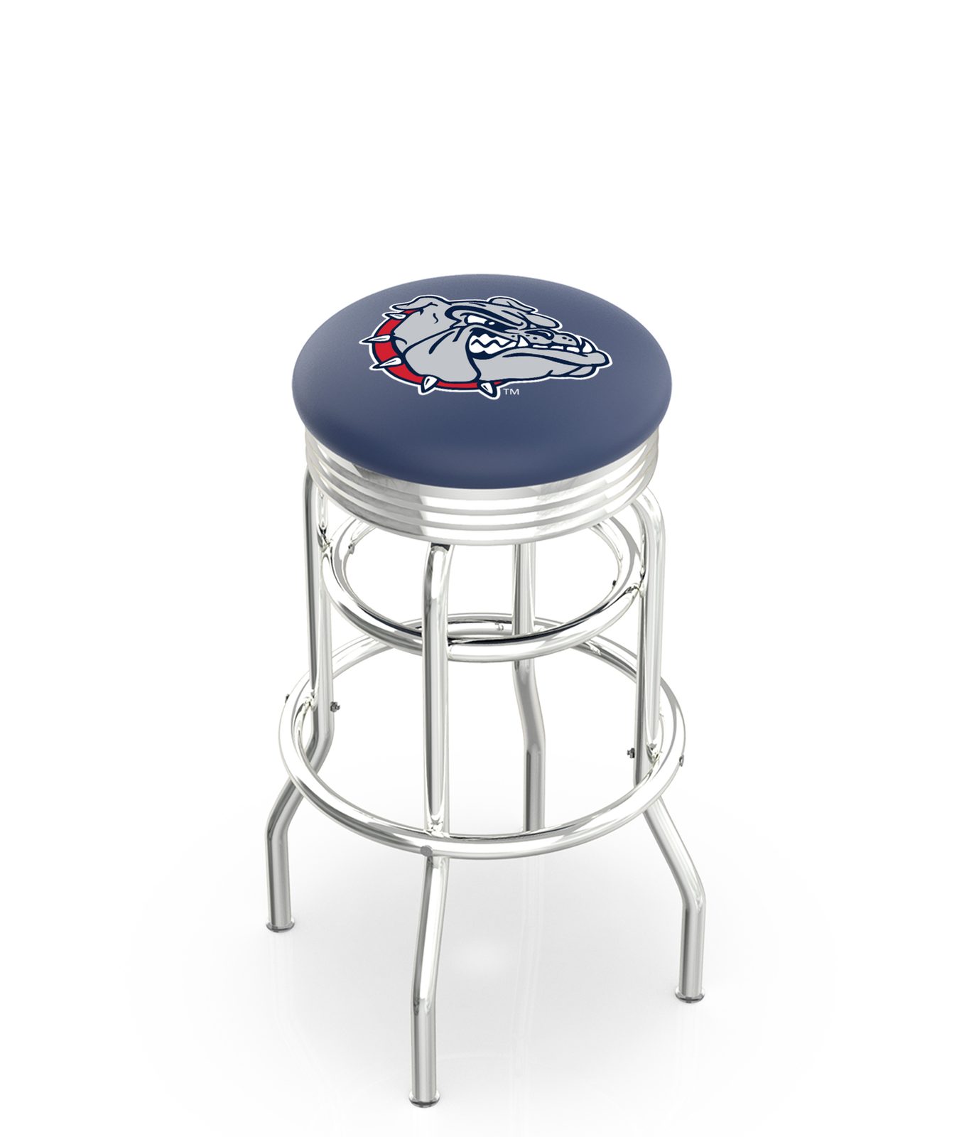 Gonzaga University 25-Inch Swivel Backless Counter Stool w/ Chrome Finish, Double-Ring Base, 2.75-Inch Chrome Ribbed Ring, 2.5-Inch Cushion Seat 1 Gonzaga University 25-Inch Swivel Backless Counter Stool w/ Chrome Finish, Double-Ring Base, 2.75-Inch Chrome Ribbed Ring, 2.5-Inch Cushion Seat