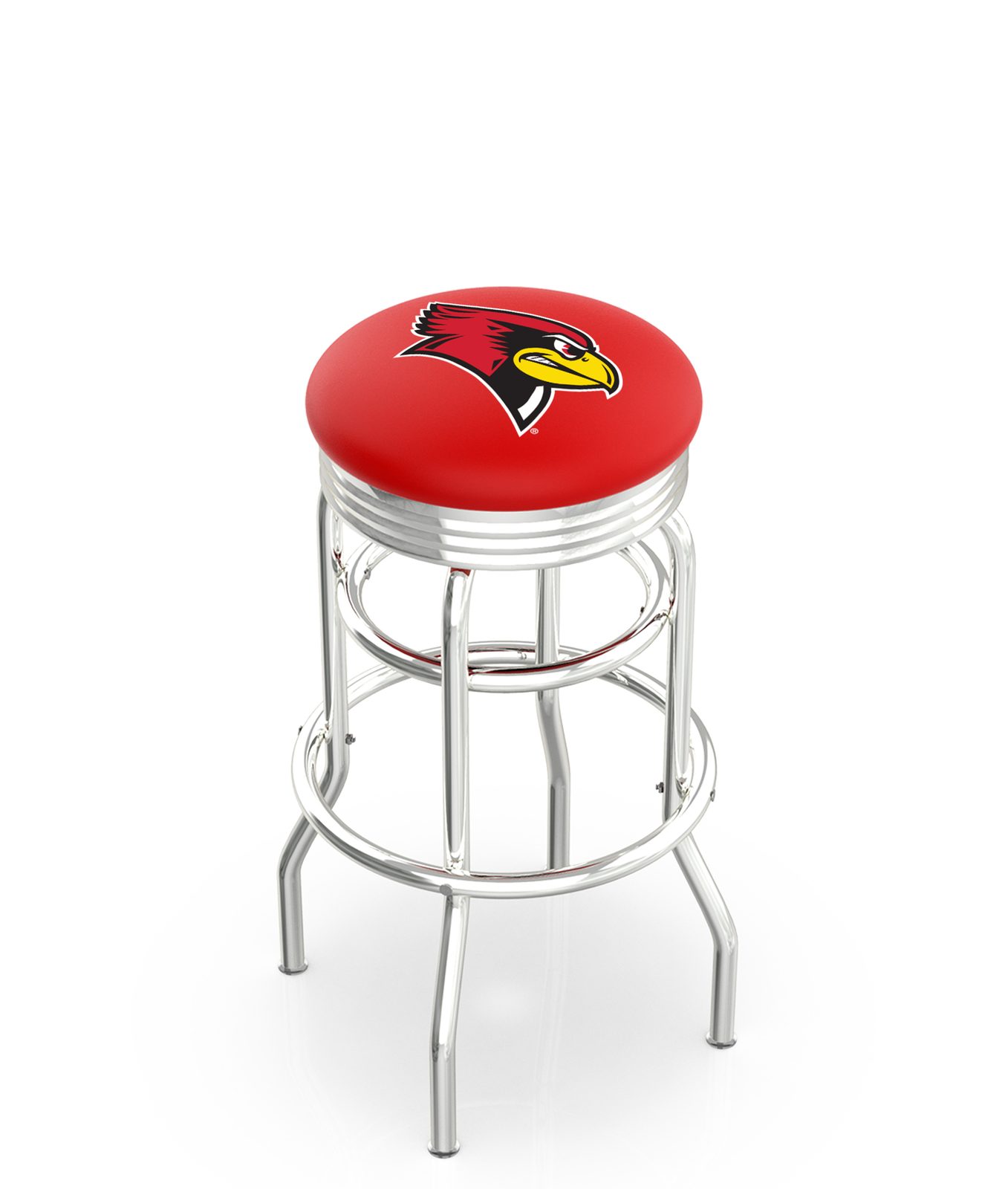 Illinois State University 30-Inch Swivel Backless Bar Stool w/ Chrome Finish, Double-Ring Base, 2.75-Inch Chrome Ribbed Ring, 2.5-Inch Cushion Seat 1 Illinois State University 30-Inch Swivel Backless Bar Stool w/ Chrome Finish, Double-Ring Base, 2.75-Inch Chrome Ribbed Ring, 2.5-Inch Cushion Seat