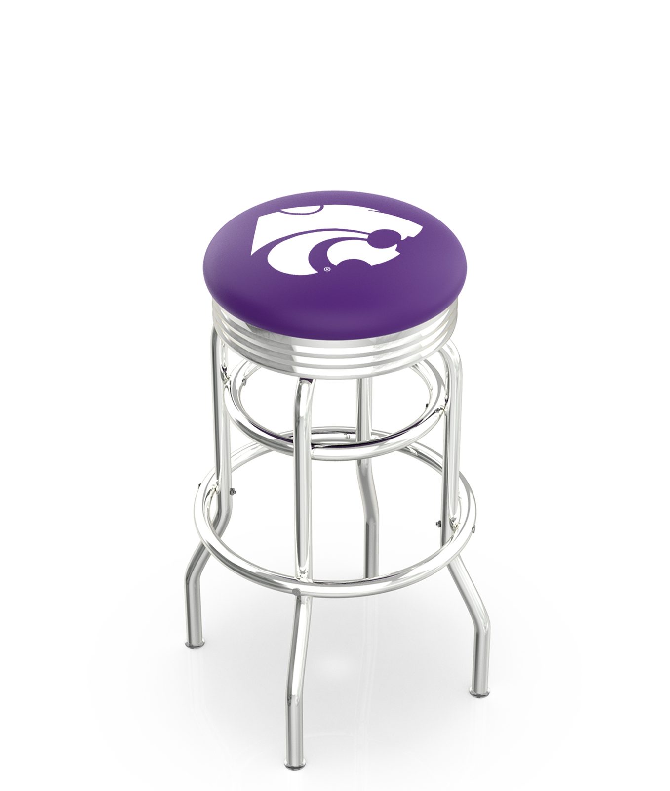 Kansas State University 25-Inch Swivel Backless Counter Stool w/ Chrome Finish, Double-Ring Base, 2.75-Inch Chrome Ribbed Ring, 2.5-Inch Cushion Seat 1 Kansas State University 25-Inch Swivel Backless Counter Stool w/ Chrome Finish, Double-Ring Base, 2.75-Inch Chrome Ribbed Ring, 2.5-Inch Cushion Seat