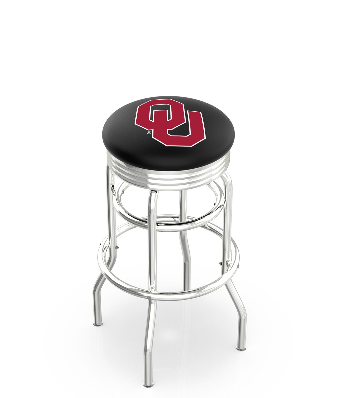 Oklahoma University 25-Inch Swivel Backless Counter Stool w/ Chrome Finish, Double-Ring Base, 2.75-Inch Chrome Ribbed Ring, 2.5-Inch Cushion Seat 1 Oklahoma University 25-Inch Swivel Backless Counter Stool w/ Chrome Finish, Double-Ring Base, 2.75-Inch Chrome Ribbed Ring, 2.5-Inch Cushion Seat