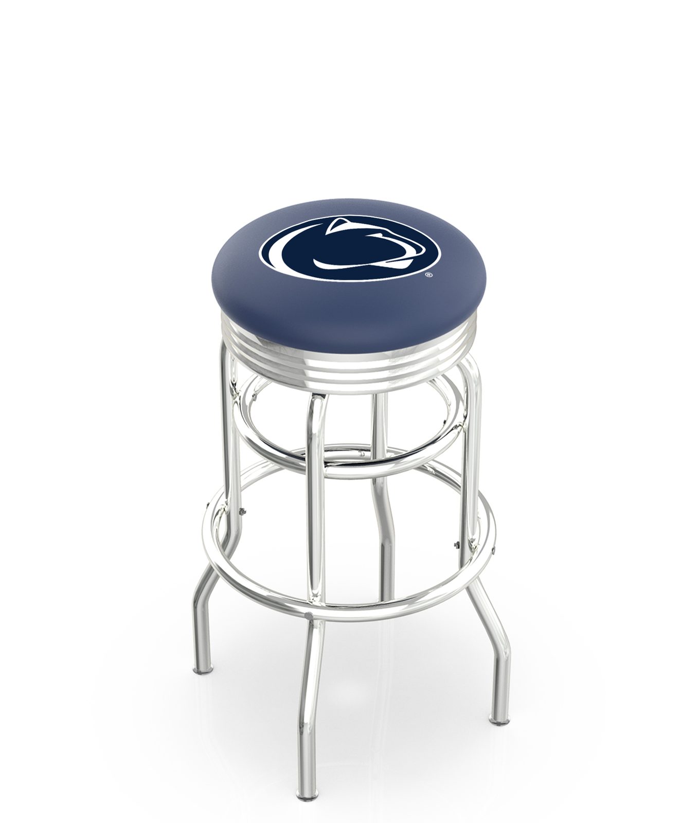 Pennsylvania State University 25-Inch Swivel Backless Counter Stool w/ Chrome Finish, Double-Ring Base, 2.75-Inch Chrome Ribbed Ring, 2.5-Inch Cushion Seat 1 Pennsylvania State University 25-Inch Swivel Backless Counter Stool w/ Chrome Finish, Double-Ring Base, 2.75-Inch Chrome Ribbed Ring, 2.5-Inch Cushion Seat