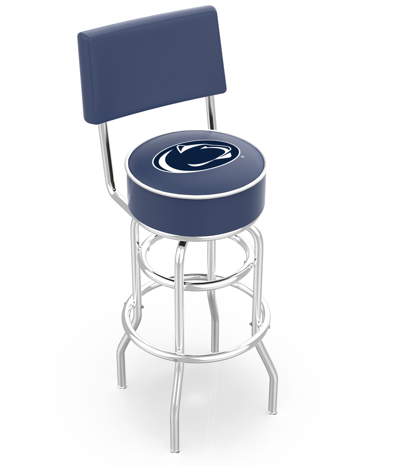 Pennsylvania State University 30-Inch Swivel Bar Stool w/ Chrome Finish, Double-Ring Base, Cushioned Back, 5-Inch Cushion Seat 1 Pennsylvania State University 30-Inch Swivel Bar Stool w/ Chrome Finish, Double-Ring Base, Cushioned Back, 5-Inch Cushion Seat