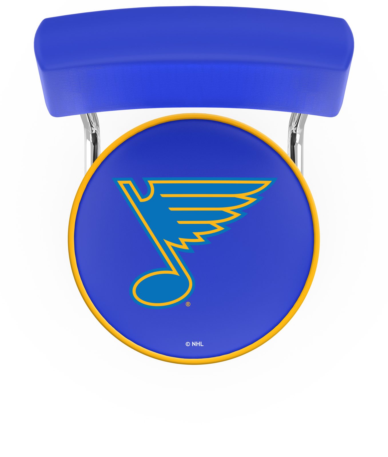 St Louis Blues 30-Inch Swivel Bar Stool w/ Chrome Finish, Double-Ring Base, Cushioned Back, 5-Inch Cushion Seat 2 St Louis Blues 30-Inch Swivel Bar Stool w/ Chrome Finish, Double-Ring Base, Cushioned Back, 5-Inch Cushion Seat - Image 2