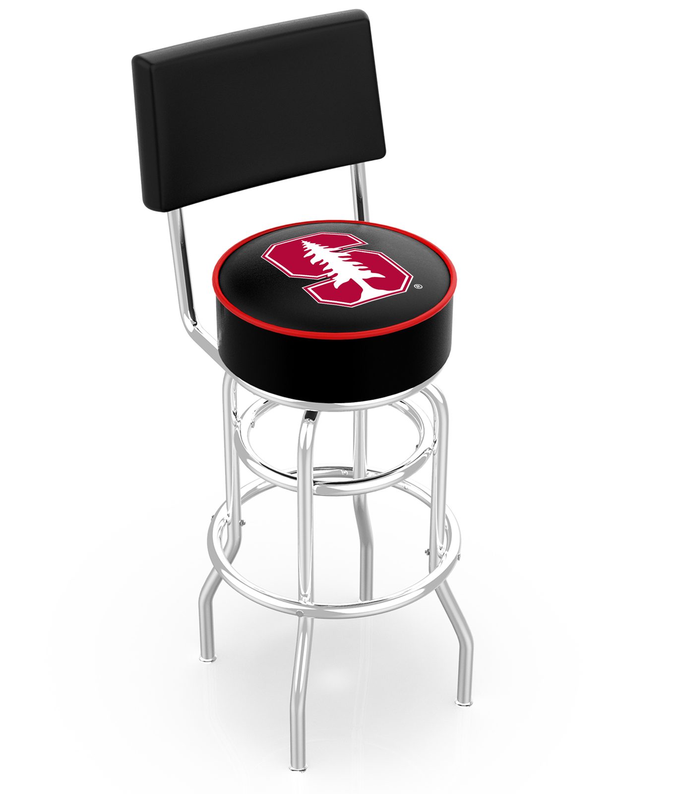 Stanford University 25-Inch Swivel Counter Stool w/ Chrome Finish, Double-Ring Base, Cushioned Back, 5-Inch Cushion Seat 1 Stanford University 25-Inch Swivel Counter Stool w/ Chrome Finish, Double-Ring Base, Cushioned Back, 5-Inch Cushion Seat