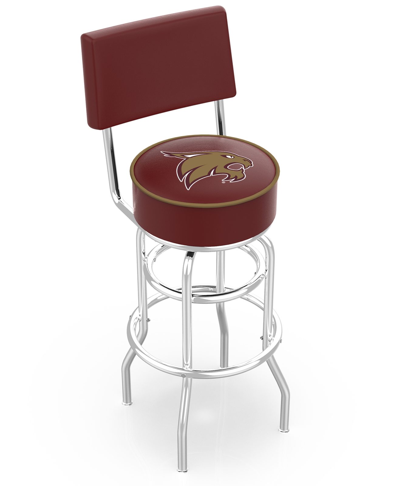 Texas State University 25-Inch Swivel Counter Stool w/ Chrome Finish, Double-Ring Base, Cushioned Back, 5-Inch Cushion Seat 1 Texas State University 25-Inch Swivel Counter Stool w/ Chrome Finish, Double-Ring Base, Cushioned Back, 5-Inch Cushion Seat