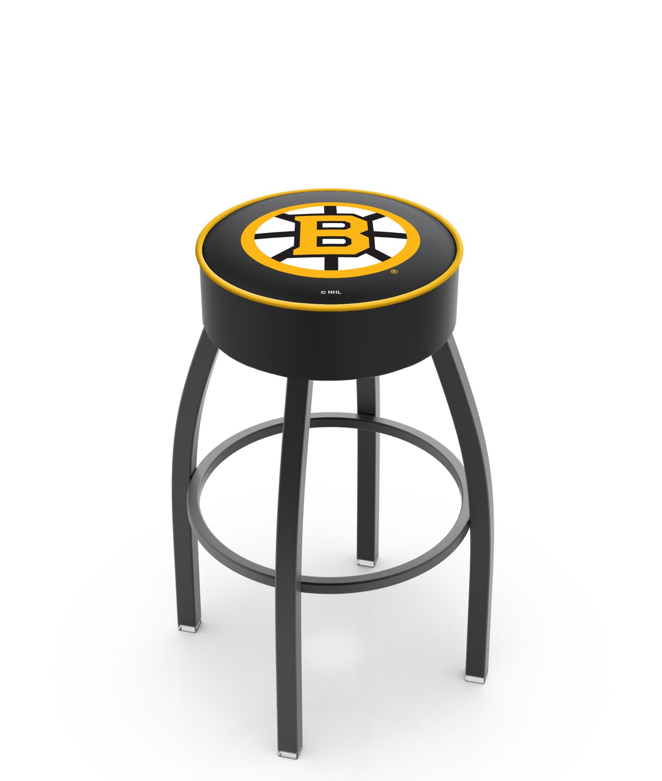 Boston Bruins 30-Inch Swivel Backless Bar Stool w/ Black Wrinkle Finish, Single-Ring Base, 5-Inch Scooped Cushion Seat 1 Boston Bruins 30-Inch Swivel Backless Bar Stool w/ Black Wrinkle Finish, Single-Ring Base, 5-Inch Scooped Cushion Seat