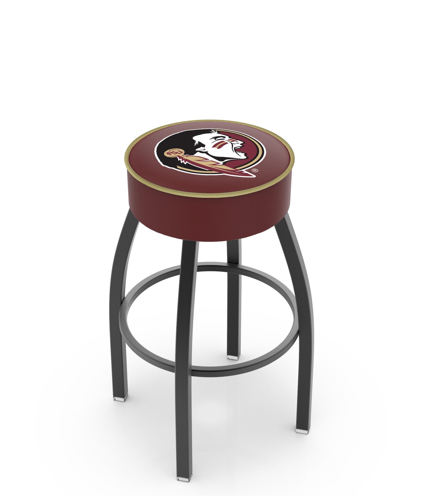Florida State University 30-Inch Swivel Backless Bar Stool w/ Black Wrinkle Finish, Single-Ring Base, 5-Inch Scooped Cushion Seat (Head Logo) 1 Florida State University 30-Inch Swivel Backless Bar Stool w/ Black Wrinkle Finish, Single-Ring Base, 5-Inch Scooped Cushion Seat (Head Logo)