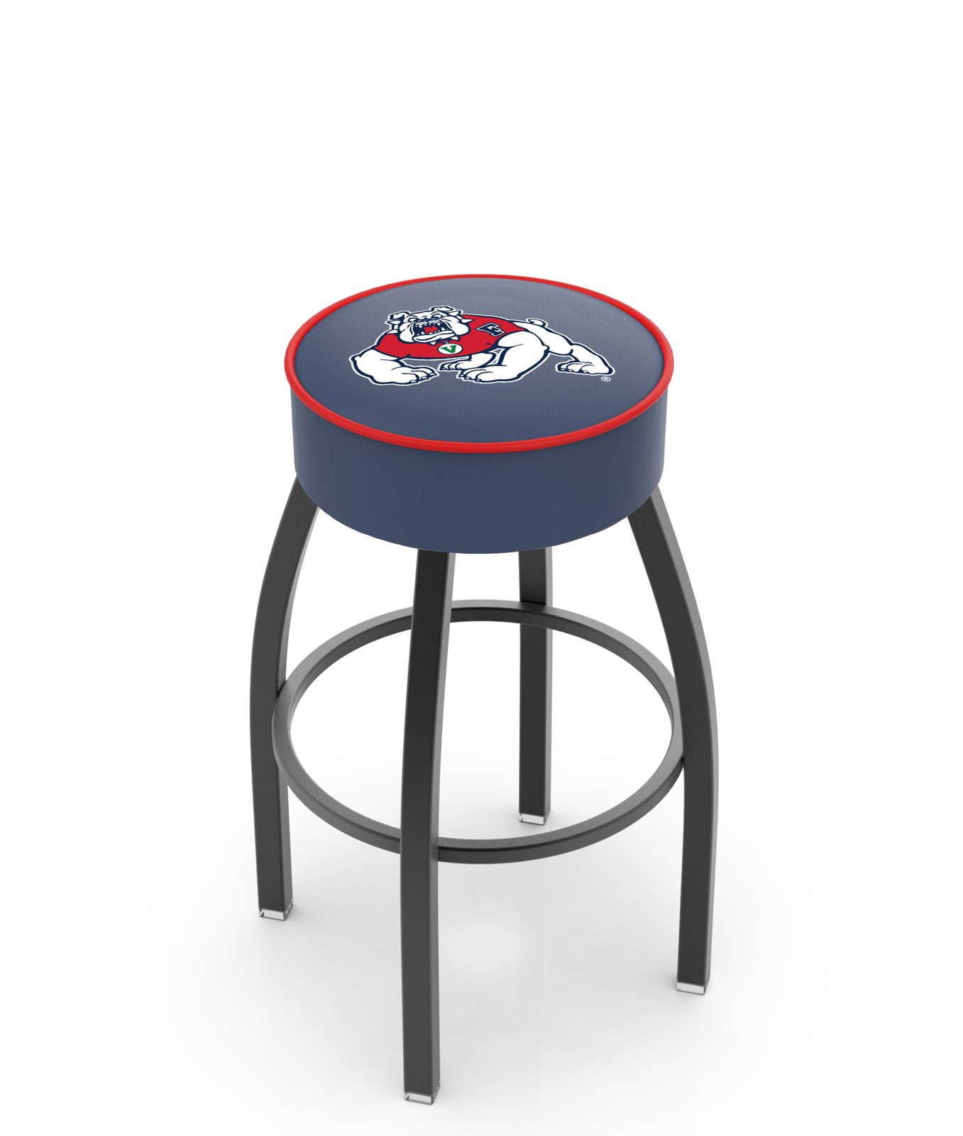 Fresno State University 30-Inch Swivel Backless Bar Stool w/ Black Wrinkle Finish, Single-Ring Base, 5-Inch Scooped Cushion Seat 1 Fresno State University 30-Inch Swivel Backless Bar Stool w/ Black Wrinkle Finish, Single-Ring Base, 5-Inch Scooped Cushion Seat