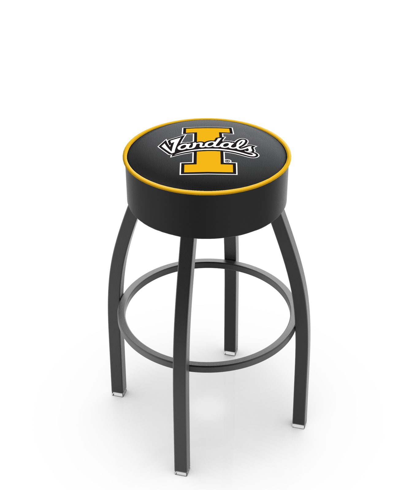 University of Idaho 30-Inch Swivel Backless Bar Stool w/ Black Wrinkle Finish, Single-Ring Base, 5-Inch Scooped Cushion Seat 1 University of Idaho 30-Inch Swivel Backless Bar Stool w/ Black Wrinkle Finish, Single-Ring Base, 5-Inch Scooped Cushion Seat