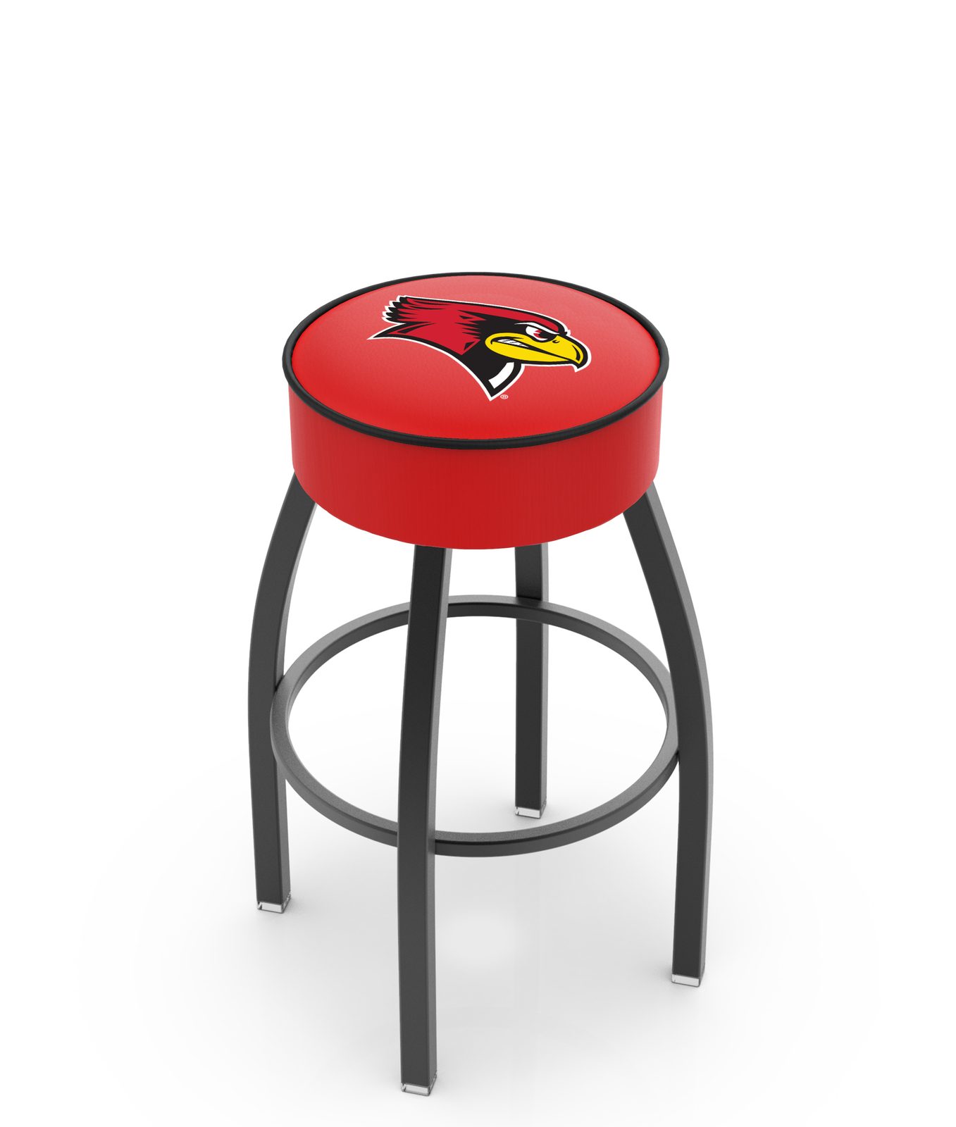 Illinois State University 30-Inch Swivel Backless Bar Stool w/ Black Wrinkle Finish, Single-Ring Base, 5-Inch Scooped Cushion Seat 1 Illinois State University 30-Inch Swivel Backless Bar Stool w/ Black Wrinkle Finish, Single-Ring Base, 5-Inch Scooped Cushion Seat